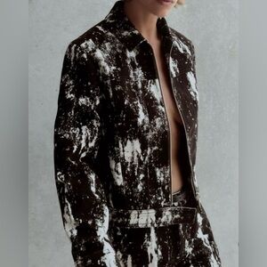 Zara Viral Rare Animal Print Flocked Western Jacket Sz-L Cowboy IndieSleaze Edgy